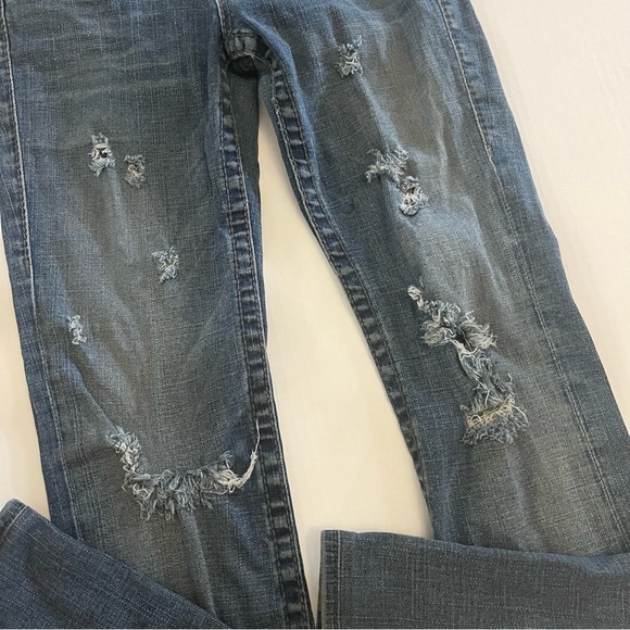 True religion low rise bootcut rhinestone distressed jeans size 26 medium wash - Picture 3 of 7